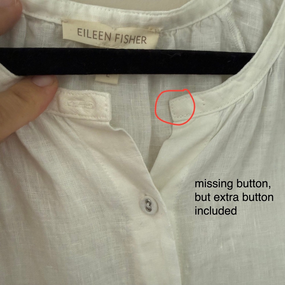 Eileen Fisher White 100% Irish Linen Button Front Tunic Shirt Large long Sleeve - Picture 3 of 10